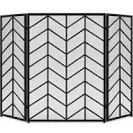 52 x 31 Inch Fireplace Screen 3-Panel Spark Guard w/ Chevron Herringbone Pattern