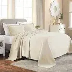 Superior 100% Cotton Basket Weave Bedspread 3 Piece Set, Queen, Ivory