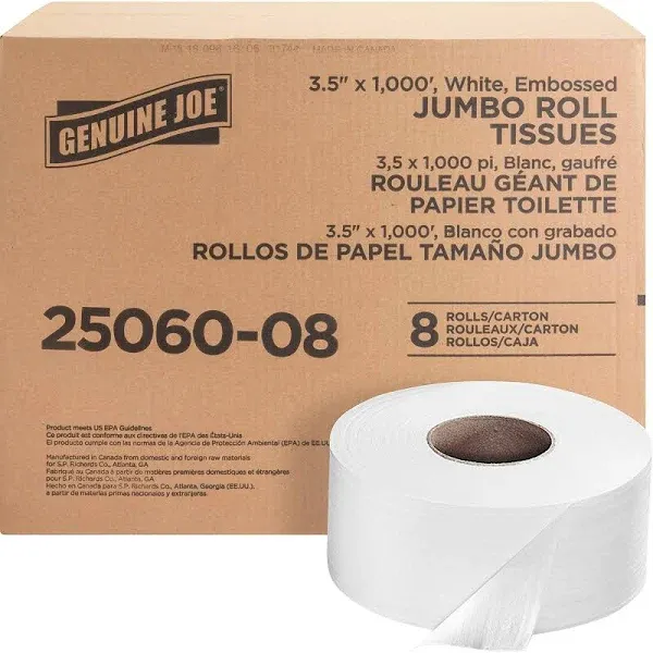 Genuine Joe Embossed Jumbo Roll Bath Tissue 2 Ply 2506008