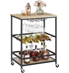 VASAGLE Bar Cart, Serving Cart with Casters, Glass Holders, Wine Holders, 15.7 x 23.6 x 32.3 Inches, Industrial, for Home Bar, Kitchen, Dining Room,