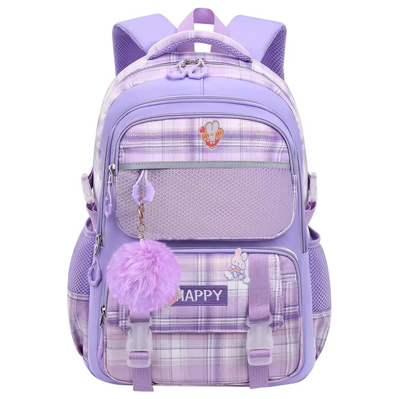 WYCY Kids Backpack School Backpacks for Girls Large Bookbags for Teen Girls Cute Book Bag with Compartments (Lattice Purple)