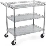 3 Tier Utility Cart,990Lbs Capacity Wire Rolling Cart  Wheels, Commercial Grade