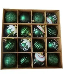 Green Christmas Balls 16Ct 2.36”Christmas Tree Decoration, Shatterproof Plastic 