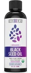 Zhou Organic Black Seed Oil | 100% Virgin Cold Pressed Omega 3 6 9 | Super Antio