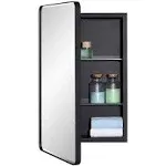 IDYLLOR Black Bathroom Mirror Medicine Cabinet with Round Corner Framed Door and Beveled Edge Mirror 15 x 25 inch Recessed or S