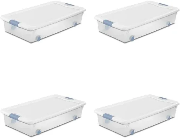 Sterilite 56 Qt./53 L Wheeled Latching Box Clears, Quart, White, 4 Piece