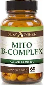 Suzy Cohen, Mito B Complex Dietary Supplement, 5-MTHF, Adeno B12, Methylation Support, Supports Healthy Nervous System, Boost Energy, Vitamin B, 60 Servings