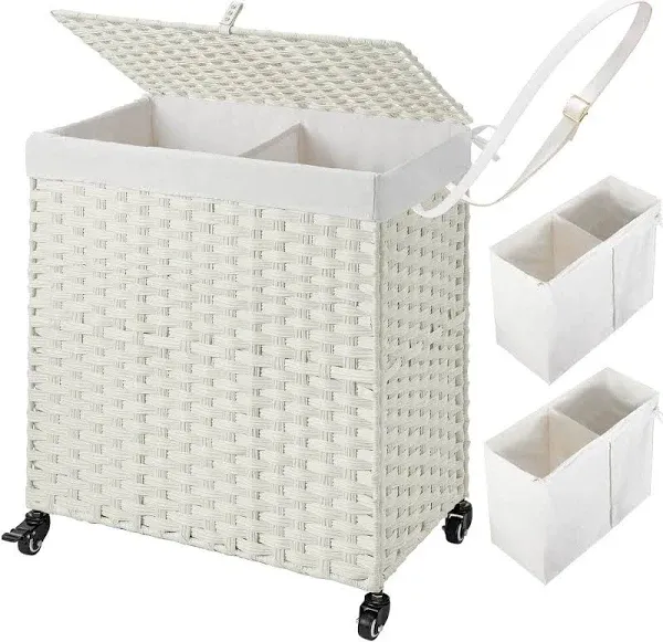 Greenstell Laundry Hamper with lid, No Install Needed, 90L Wicker Laundry Bas...