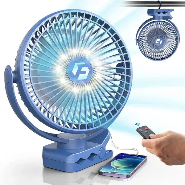 8-inch Clip on Fan - 12000mAh Portable Fan Battery Rechargeable with 3 Speeds and Strong Airflow, USB Fan Small Desk Fan Personal Quiet Fan for Office Stroller Bedroom and Camping.