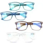 Henotin 4-Pack Blue Light Blocking Reading Glasses Women Men,Spring Hinge Computer Readers,Anti UV Ray Square Nerd Eyeglasses (Mixed Color, 0.00, Diopters)