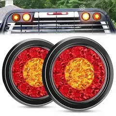 Nilight 2PCS 4 Inch Round Red Amber LED Trailer Tail Lights 16LEDs