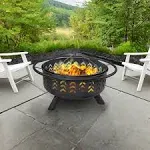 Sunnydaze 36 in Steel Arrow Motif Fire Pit with Spark Screen - Black