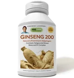 ANDREW LESSMAN Ginseng 200-240 Capsules - Standardized Extract to Support Well-Being. Adaptogen, Combats Fatigue and Stress. Gentle, Small, Easy-to-Swallow Capsules. No Additives