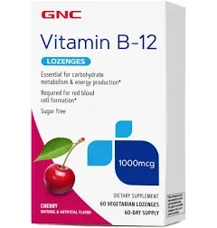 GNC Gluten-Free Vitamin B-12 1000 mcg Dietary Supplement, 60 Vegetarian Lozenges