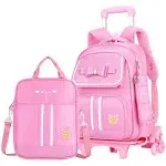 Kids Rolling Pink Wheeled Backpack Lunchbox &amp; Pencil Case (6 wheels) NEW