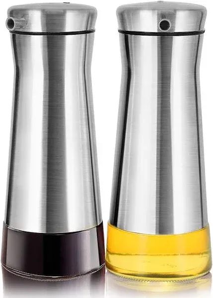 Aelga Olive Oil And Vinegar Dispenser Bottle Set 2 Pack Elegant Stainless Steel Set