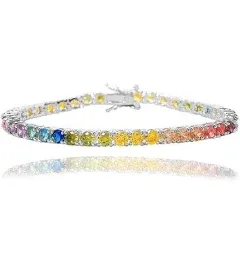 Nyc Sterling Silver Cubic Zirconia Round Rainbow Tennis Bracelet