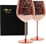 Sky Fish Etched Stainless Steel Wine Glasses With Copper Plated,Set of 2(17oz) Wine Goblets