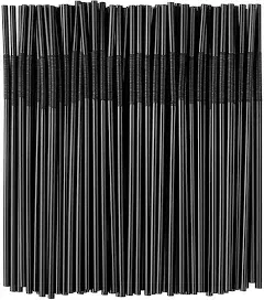 100PCS Black Flexible Plastic Straws,Black Disposable Bendy Party Fancy Straws13inch Extra Long Straws Party Decorations