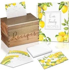 Wooden Recipe Box with Cards and Dividers