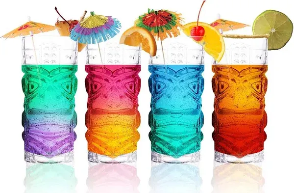 Lemonsoda Clear Tiki Glasses Set of 4