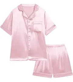 Weixinbuy Pajama Set for Kid Baby Boy Girl Button-up Silk Pajama Sleepwear Nightwear Loungewear Clothes Set Gifts for Kids