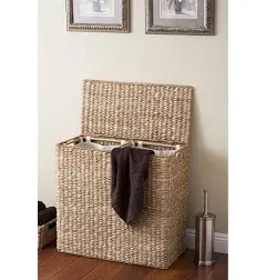 BirdRock Home Seagrass Dual Laundry Sorter with 2 Removable Canvas Lin