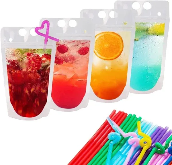 100 Pcs Drink Pouches for Adults Hand-held Reusable Clear Juice Pouches with ...