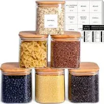 Laramaid Glass Jar Set (3x27oz/3x40oz<wbr/>) Set of 6 with Minimalist Pantry Labels, 