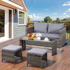 Patio Furniture 4 Pieces Wicker Patio Furniture Sets,Outdoor Wicker Conversation