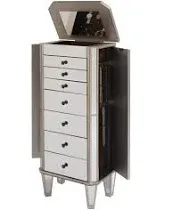 Jewelry Armoire Wood, Silver Mirrored