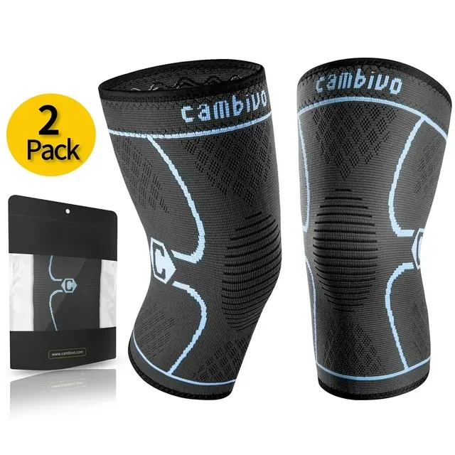 CAMBIVO 2 Pack Knee Brace, Knee Compression Sleeve for Men and Women