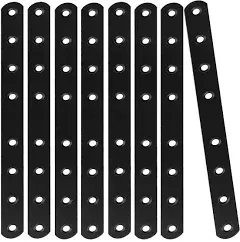 12Pcs Black Mending Plate, 10” Flat Straight Braces Heavy Duty Metal Straight Br