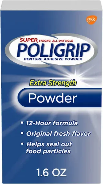 Super Poligrip Powder 1.6oz Poligrip xtra Strength Denture Adhesive (4pack)