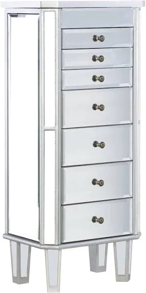 Jewelry Armoire Wood, Silver Mirrored