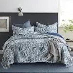 Autumn Dream Cotton Bedspread Quilt Sets, 3 Pieces Reversible Comforter Coverlet Sets,Blue Floral Paisley,Queen Size