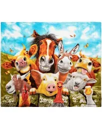 Dawhud Direct Cartoon Selfie Farm Animals Fleece Blanket for Bed 50" x 60" Farm Animal Fleece Throw Blanket for Women, Men and Kids Super Soft Plush Horse Blanket Throw Plush Blanket for Horse Lovers