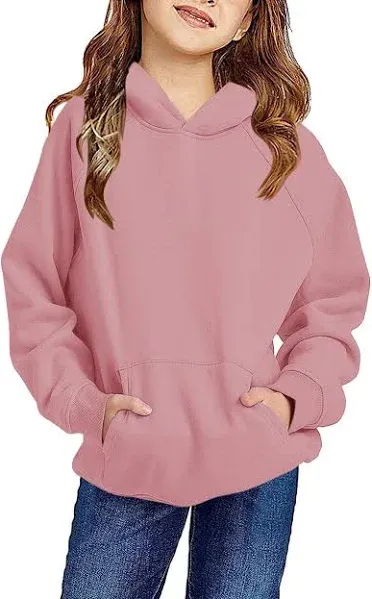 Bingerlily Girls Casual Hoodies Long Sleeve Cute Lightweight Pullover Tops with pocket Loose Solid Sweatshirt for 4-13 Years