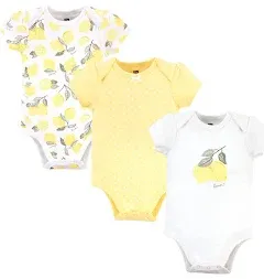 Hudson Baby Infant Girl Cotton Bodysuits 3pk, Lemon