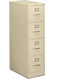 HON 310 Series 4-Drawer Vertical File Cabinet, Letter Size, Lockable, 52-inch H x 15-inch W x 26.5-inch D, Putty (HON314PL)