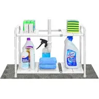 Simple Houseware Under Sink 2 Tier Expandable Heavy Duty Metal Shelf Organize...