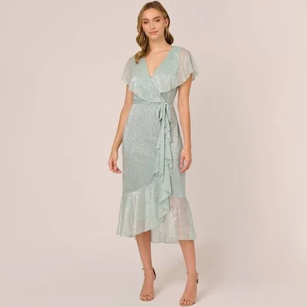 Adrianna Papell Womens Metallic Sheer Cocktail and Party Dress