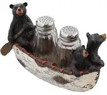 Three Black Bears Canoeing Salt &amp; Pepper Set Rustic Cabin Canoe Cub Decor