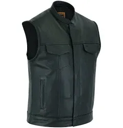 FMC Men&#039;s Leather Vest w/Zipper &amp; Snap Front &amp; Two Inside Gun Pockets, FMM690BSF