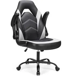 Sweetcrispy Computer Gaming Desk Chair - Ergonomic Office Executive Adjustable Swivel Task PU Leather Racing Chair with Flip-Up Armrest for Adults,