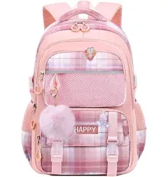 WYCY Kids Backpack School Backpacks for Girls Large Bookbags for Teen Girls Cute Book Bag with Compartments (Lattice Pink)