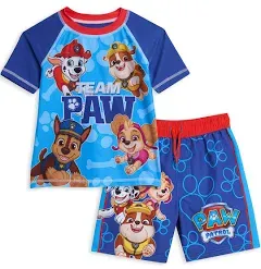 Paw Patrol Toddler Boys Chase Marshall Rubble Rash Guard and Swim Trunks Outfit Set