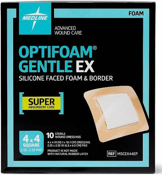 Medline Optifoam Gentle EX Bordered Foam Dressing, 6 x 6, in Educational Packaging, 1/EA