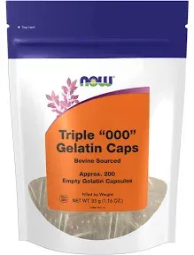 NOW Foods Triple "000" Gelatin Caps, 200 Capsules