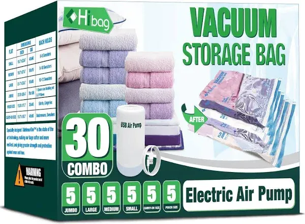 30 Pack Vacuum Storage Bags with Electric Pump, Vacuum Seal Space Saver Bag